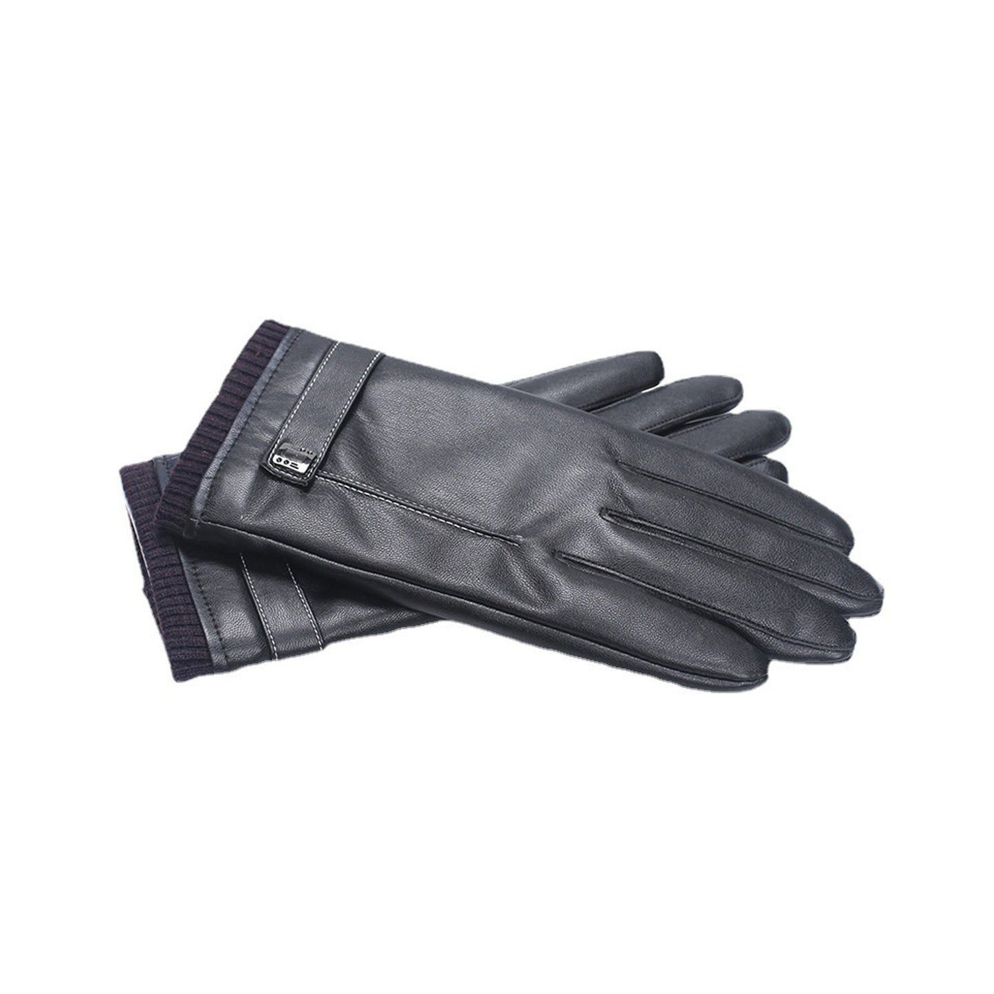 Unisex Seam Detail Fleece Lined Thermal Vegan Leather Touch Screen Wrist Gloves - Quaworth