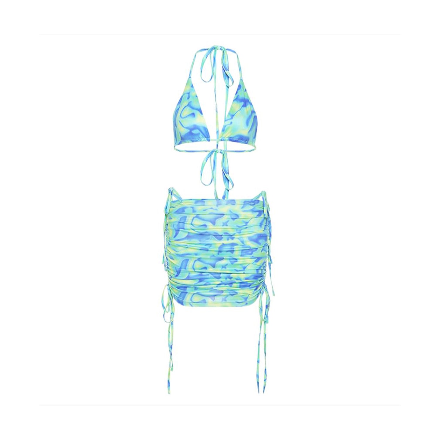Oil Paint Pattern Bikini Skirt Swimsuit Set - Quaworth