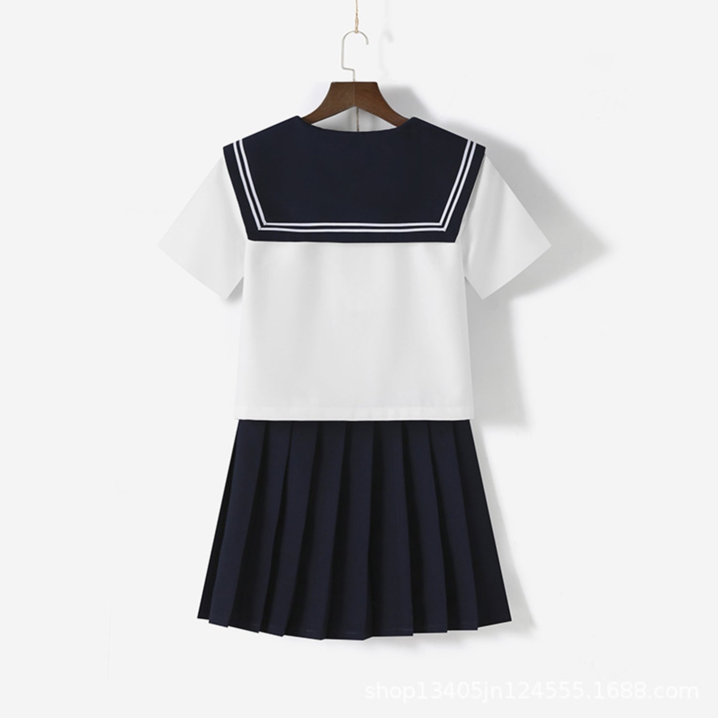 White Navy Broad Collar Two Line Square Flap Cravat Bow Sailor School Uniform - Quaworth