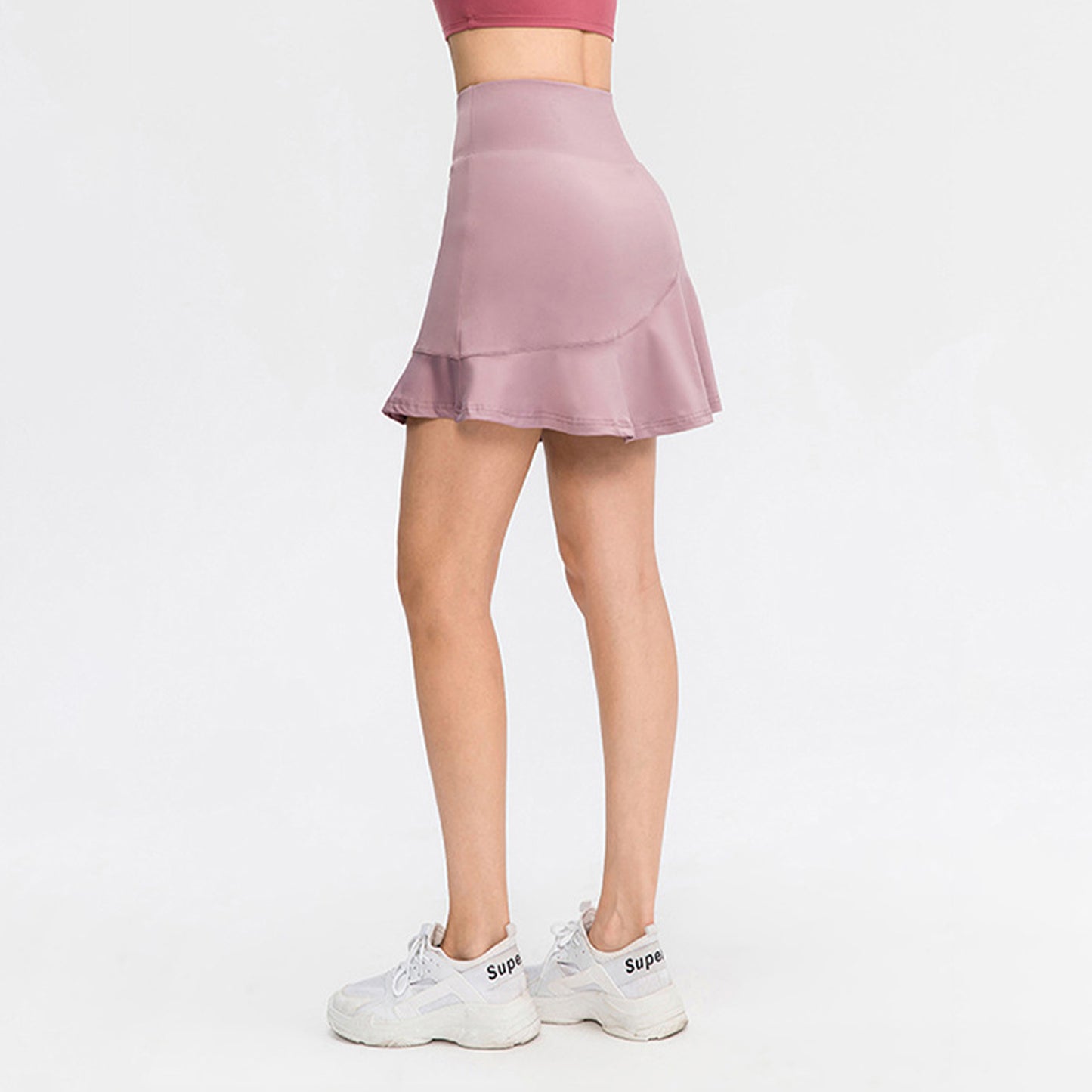 Solid Color High Rise Inner Pocket Sport Skort - Quaworth