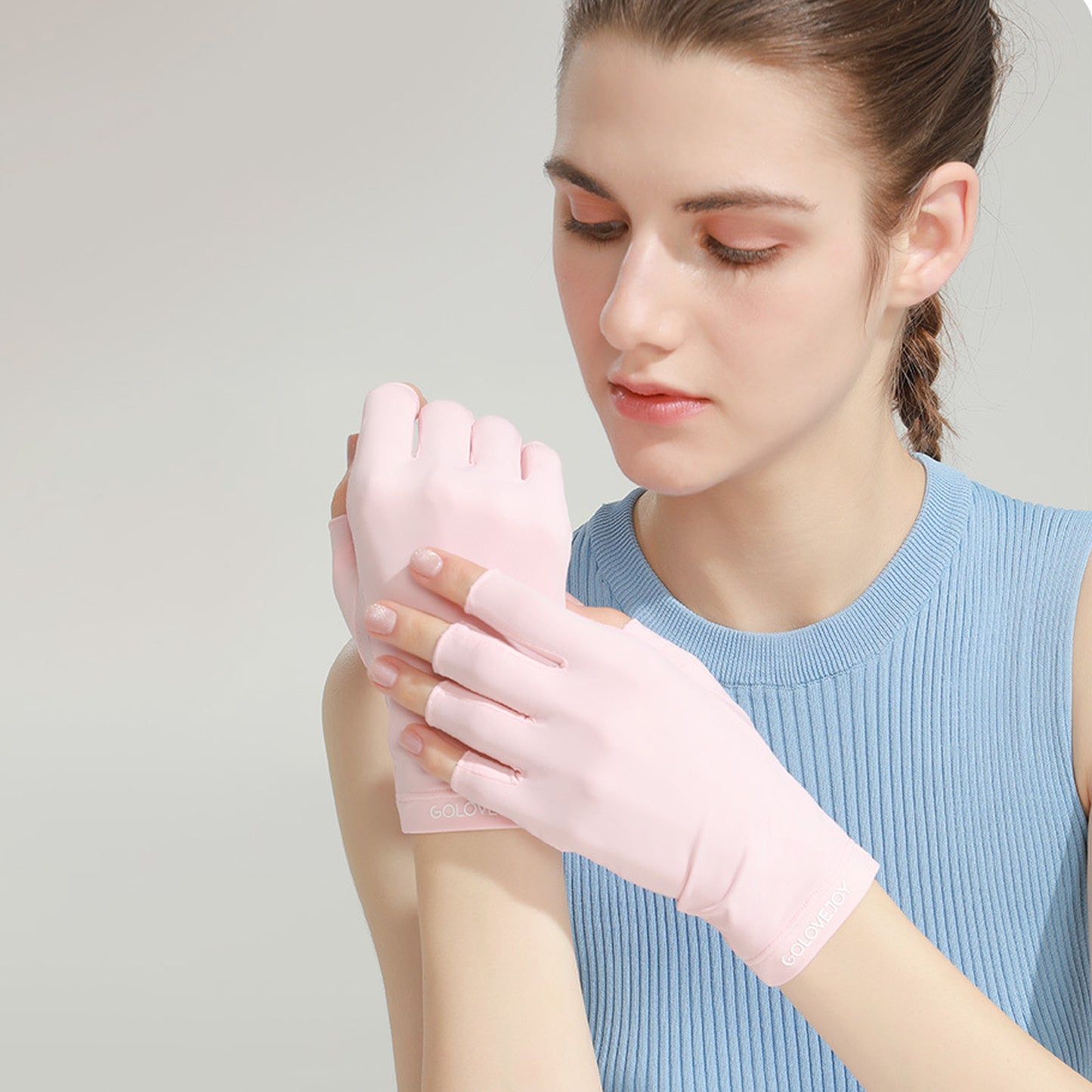 Solid Color Ice Silk Fingerless Manicure Skincare Wrist Gloves - Quaworth