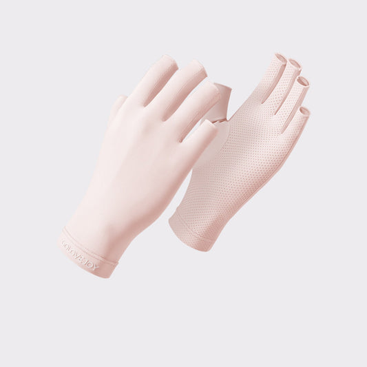 Solid Color Ice Silk Fingerless Manicure Skincare Wrist Gloves - Quaworth