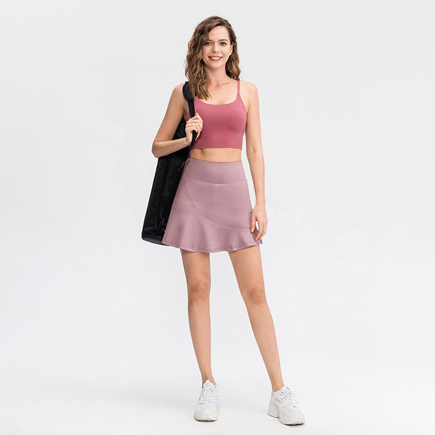 Solid Color High Rise Inner Pocket Sport Skort - Quaworth