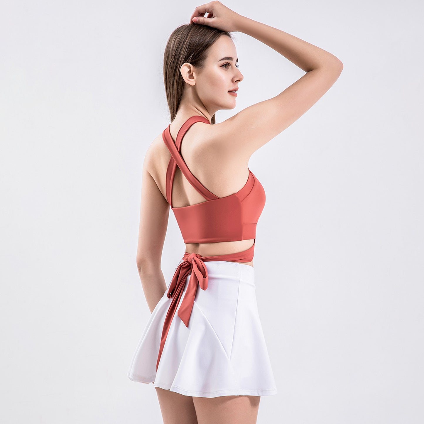 Solid Color Crisscross Padded Workout Tank Top - Quaworth