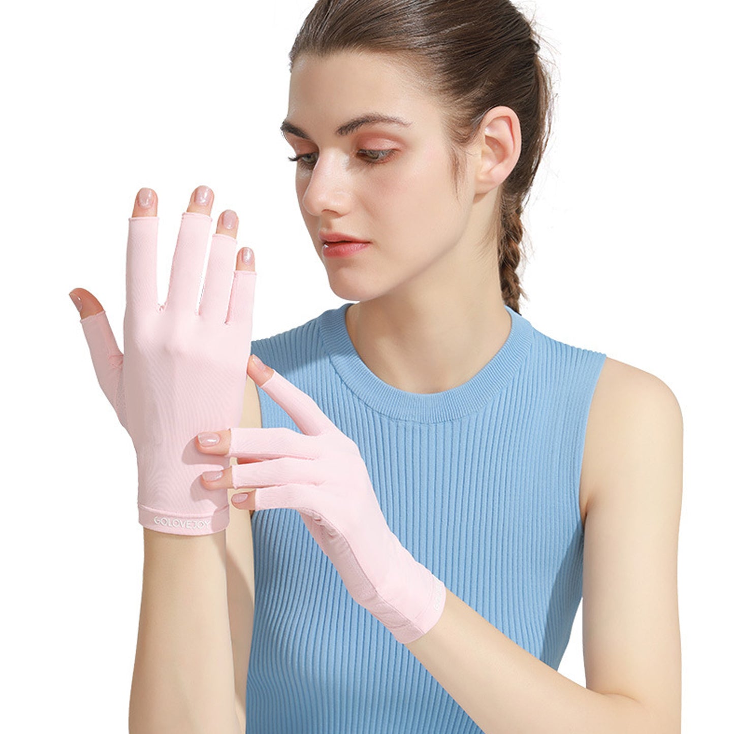 Solid Color Ice Silk Fingerless Manicure Skincare Wrist Gloves - Quaworth
