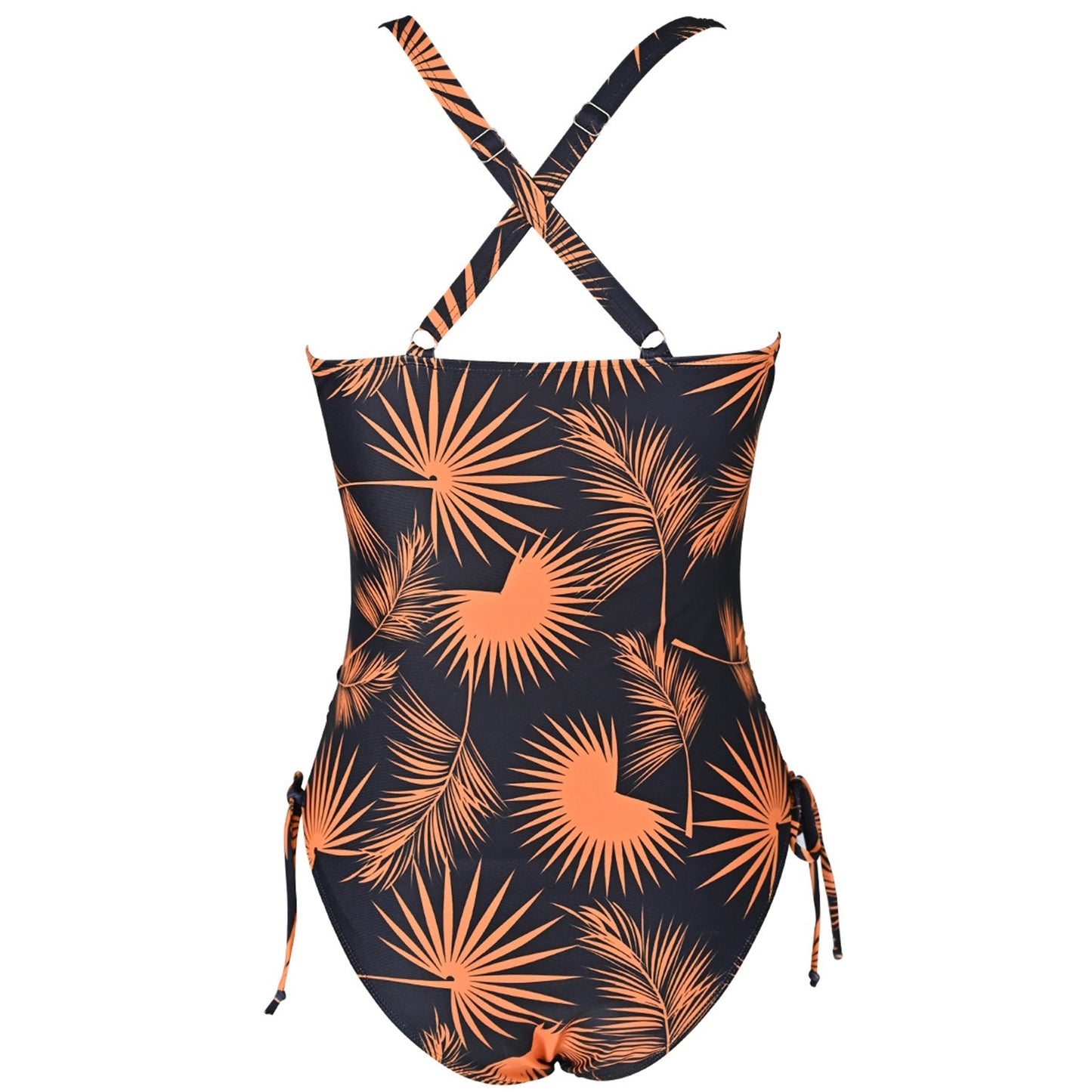 Leaf Print Ruffled V Neck Cross Back One Piece Swimsuit - Quaworth