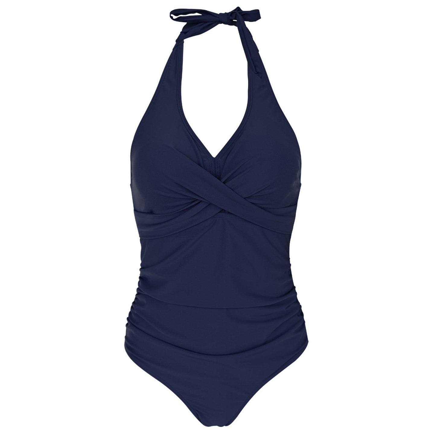 Solid Color V Neck Cross Chest Backless One Piece Swimsuit - Quaworth