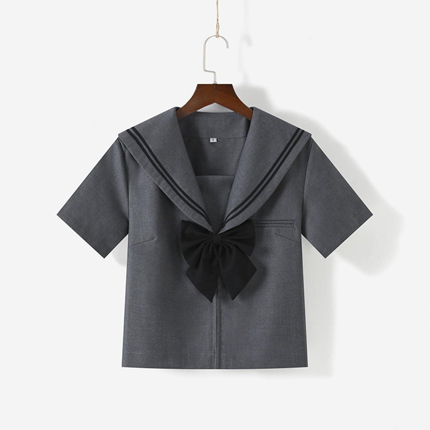 Gray Broad Collar Two Black Line Square Flap Cravat Bow Sailor School Uniform - Quaworth