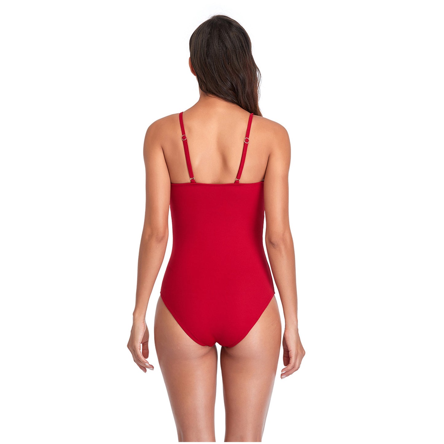 Solid Color Bow Narrow Shoulder Band One Piece Swimsuit - Quaworth