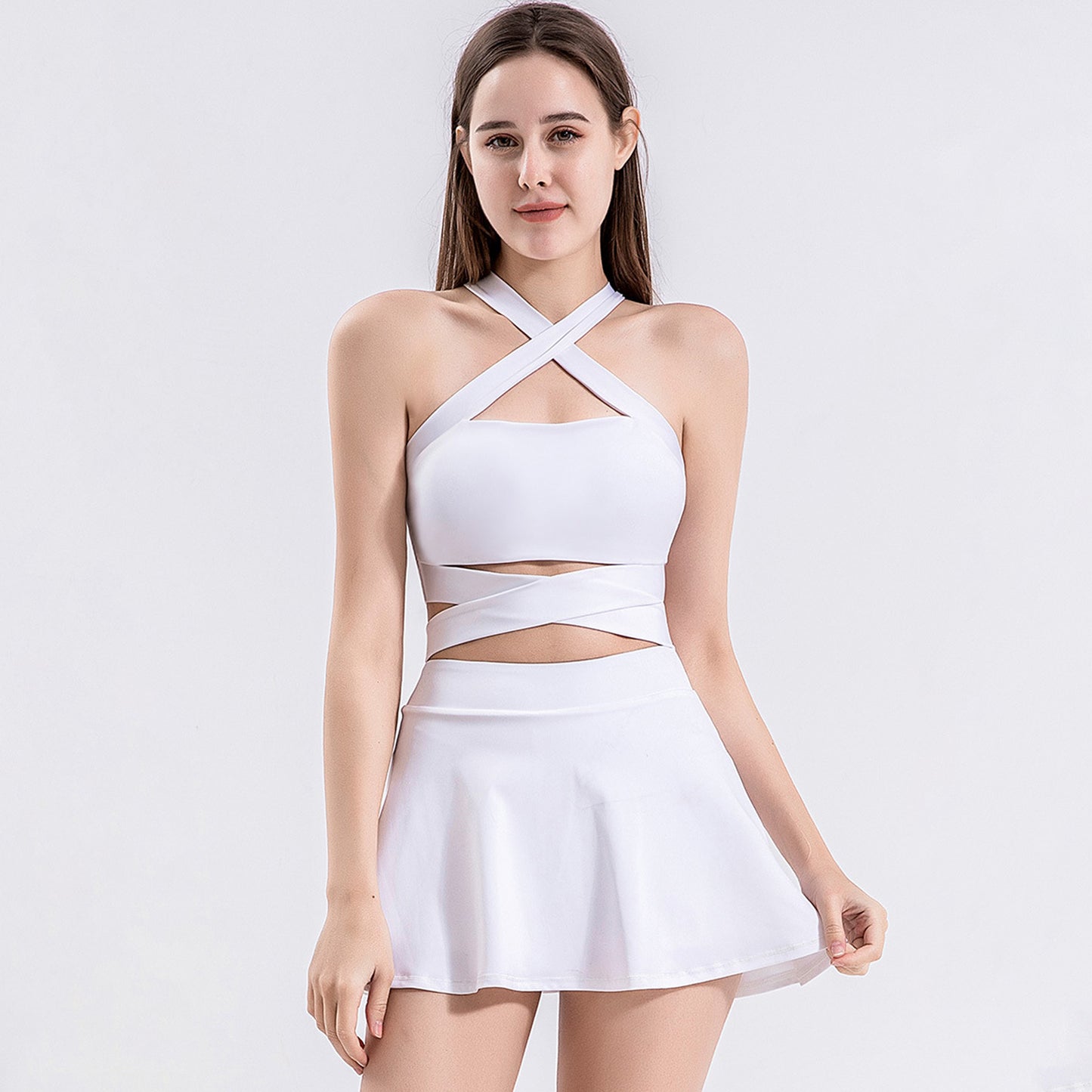 Solid Color Crisscross Padded Workout Tank Top - Quaworth