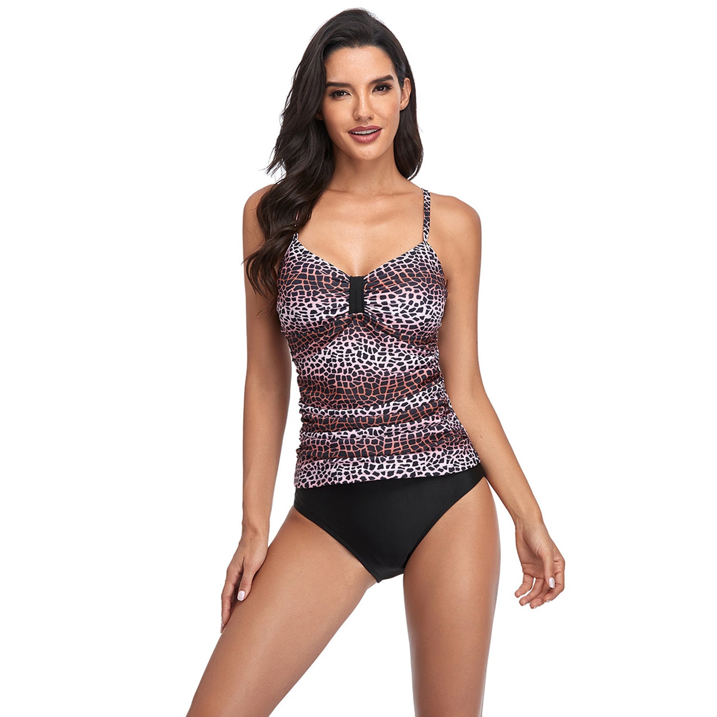 High Rise Two Piece Split Tankini Swimsuit Set - Quaworth