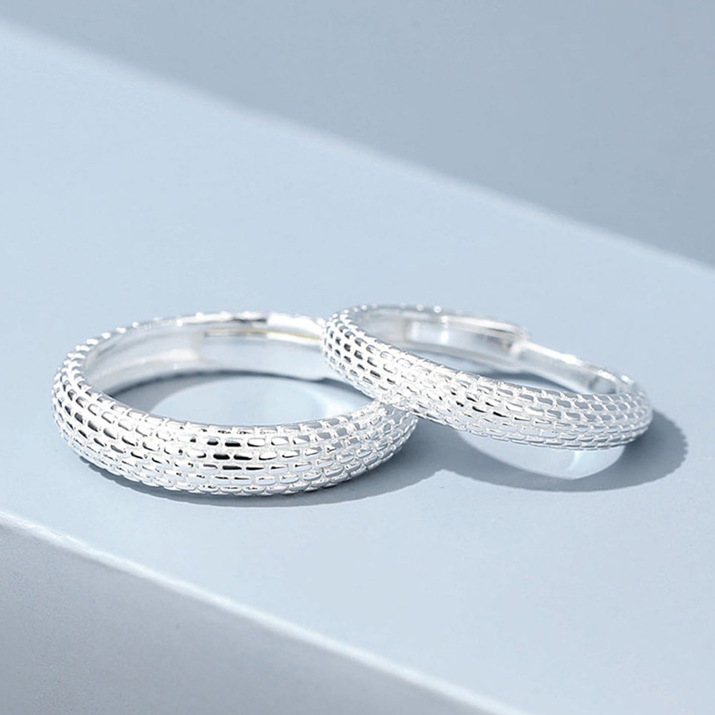 Sterling Silver Grid Adjustable Plain Circle Ring - Quaworth