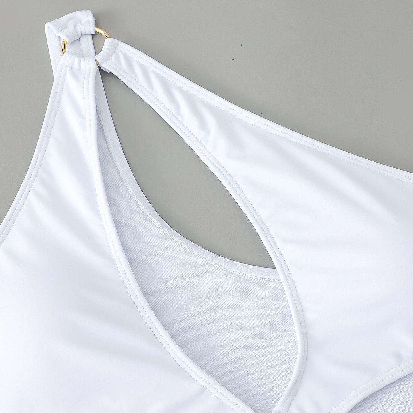 Solid Color Ring Connect Bikini Swimsuit - Quaworth