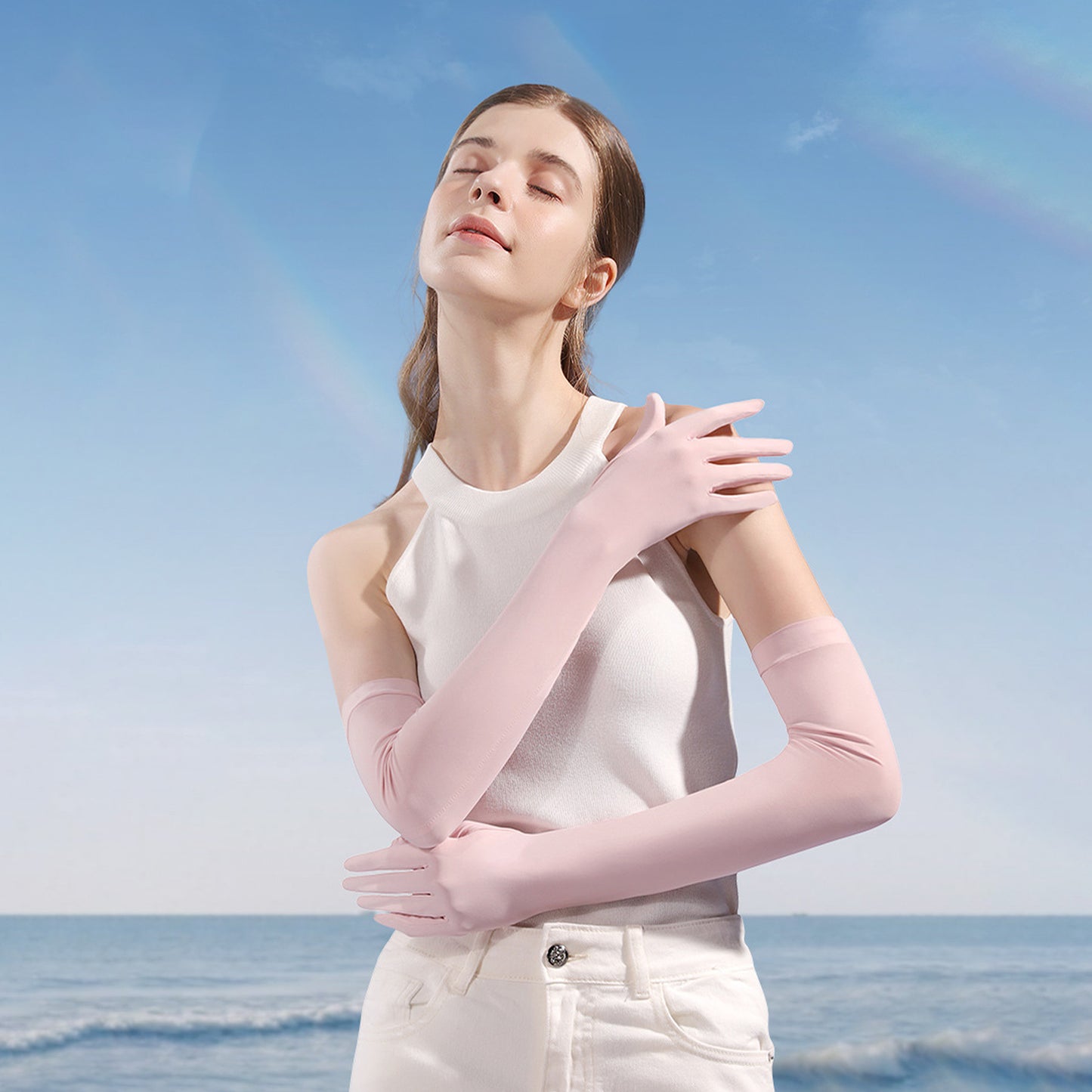 Solid Color Sunscreen Silicon Nonslip Touchscreen Ice Silk Opera Gloves - Quaworth
