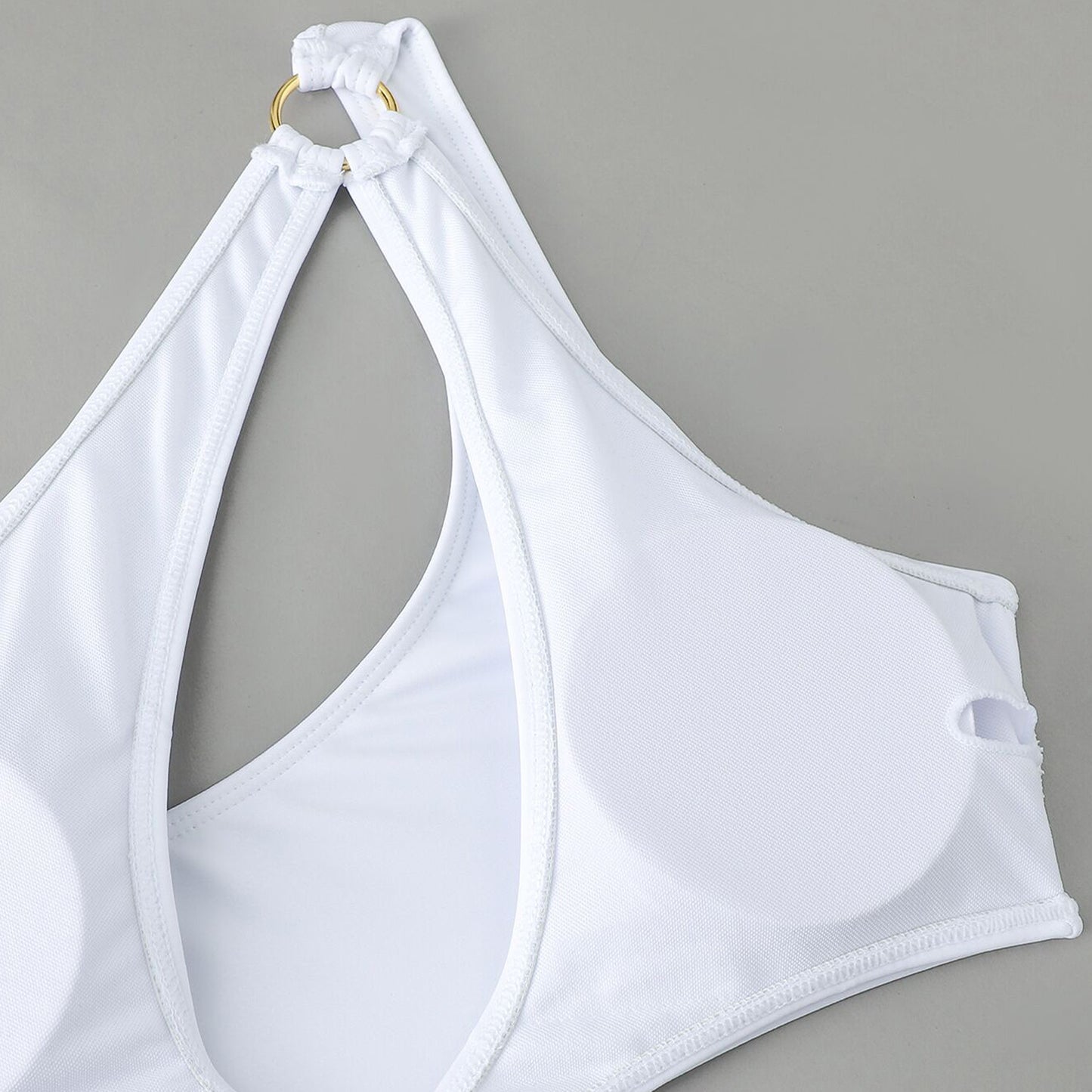 Solid Color Ring Connect Bikini Swimsuit - Quaworth