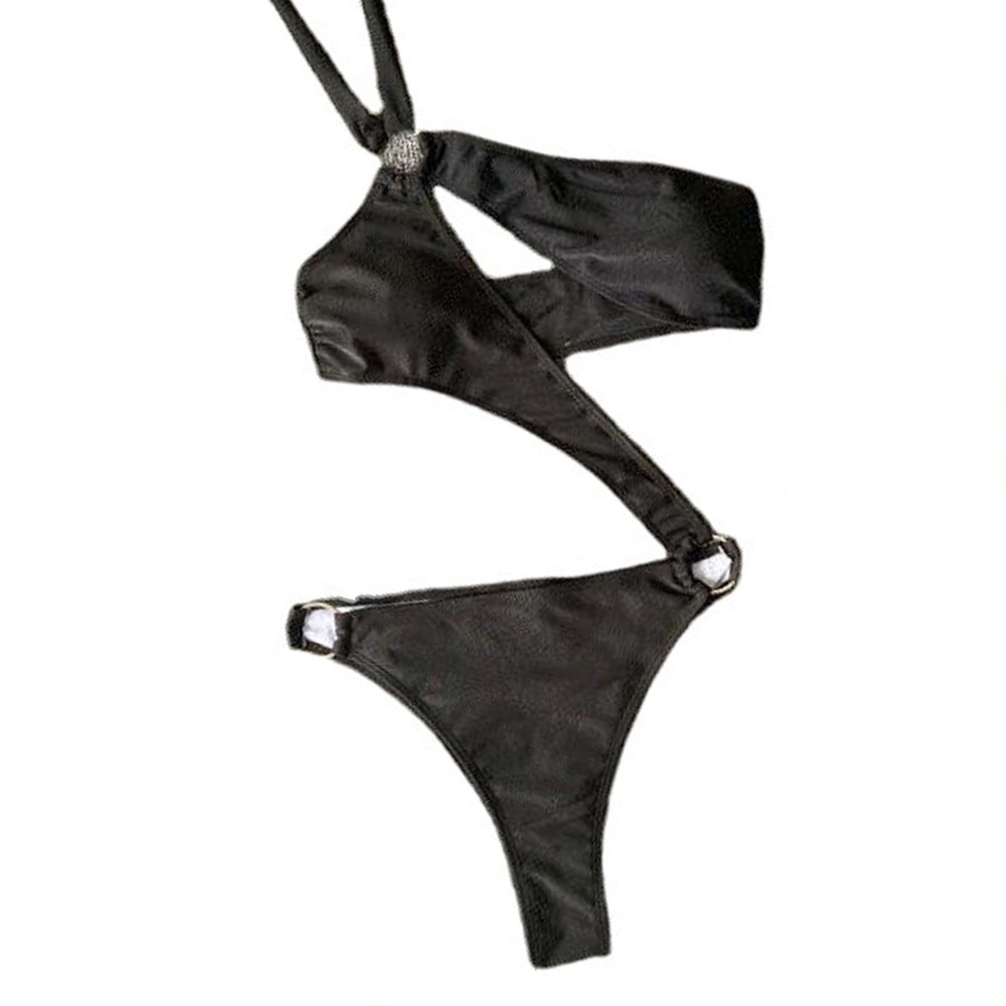 Solid Color Diagonal Ring Connect Bikini Swimsuit - Quaworth