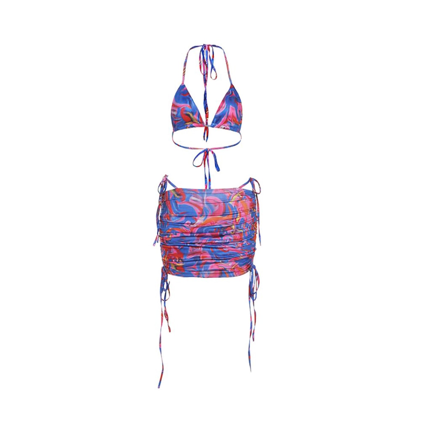 Oil Paint Pattern Bikini Skirt Swimsuit Set - Quaworth