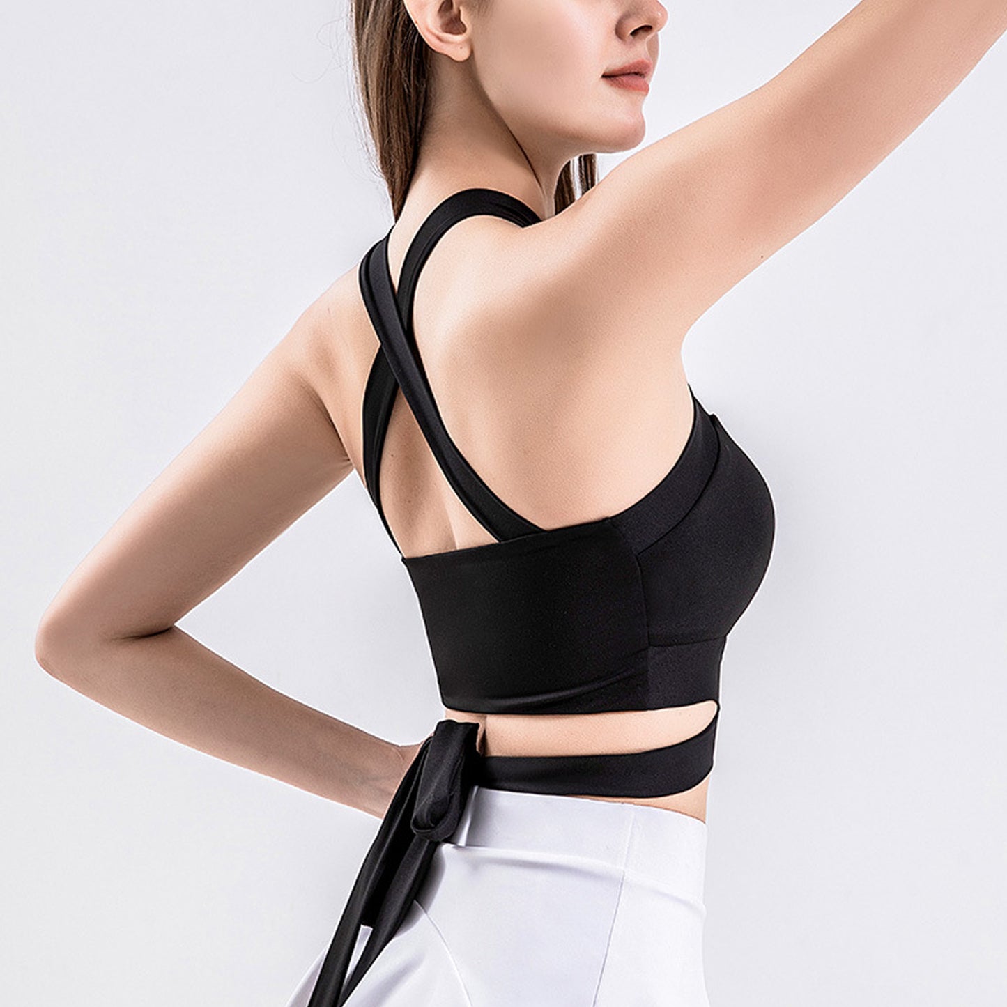 Solid Color Crisscross Padded Workout Tank Top - Quaworth