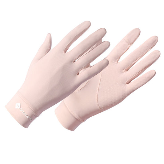 Solid Color Sunscreen Silicon Nonslip Touchscreen Ice Silk Wrist Gloves - Quaworth