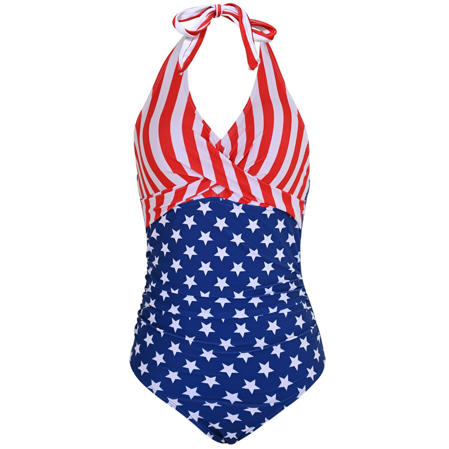 Solid Color V Neck Cross Chest Backless One Piece Swimsuit - Quaworth