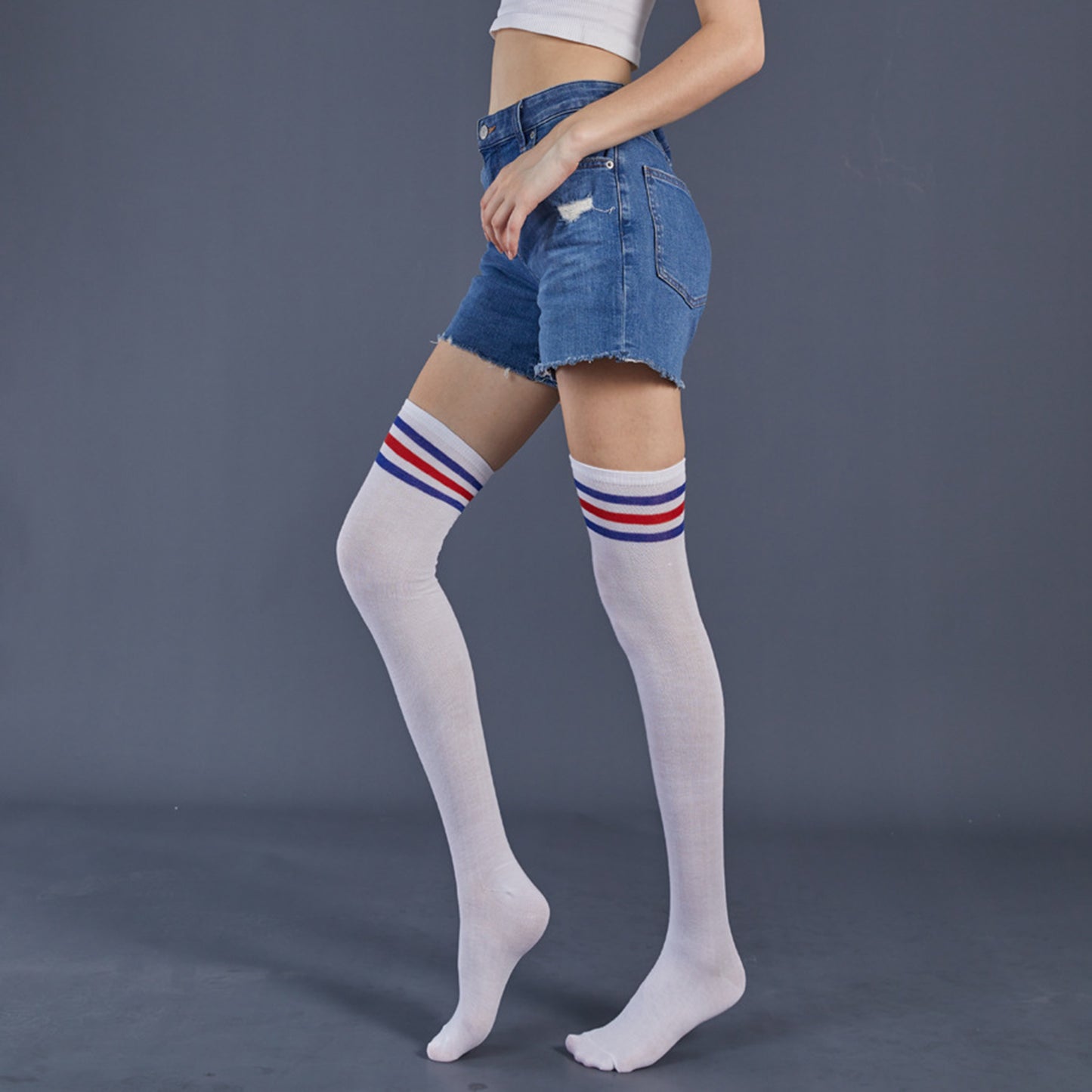 Three Bar Thigh High Socks - Quaworth