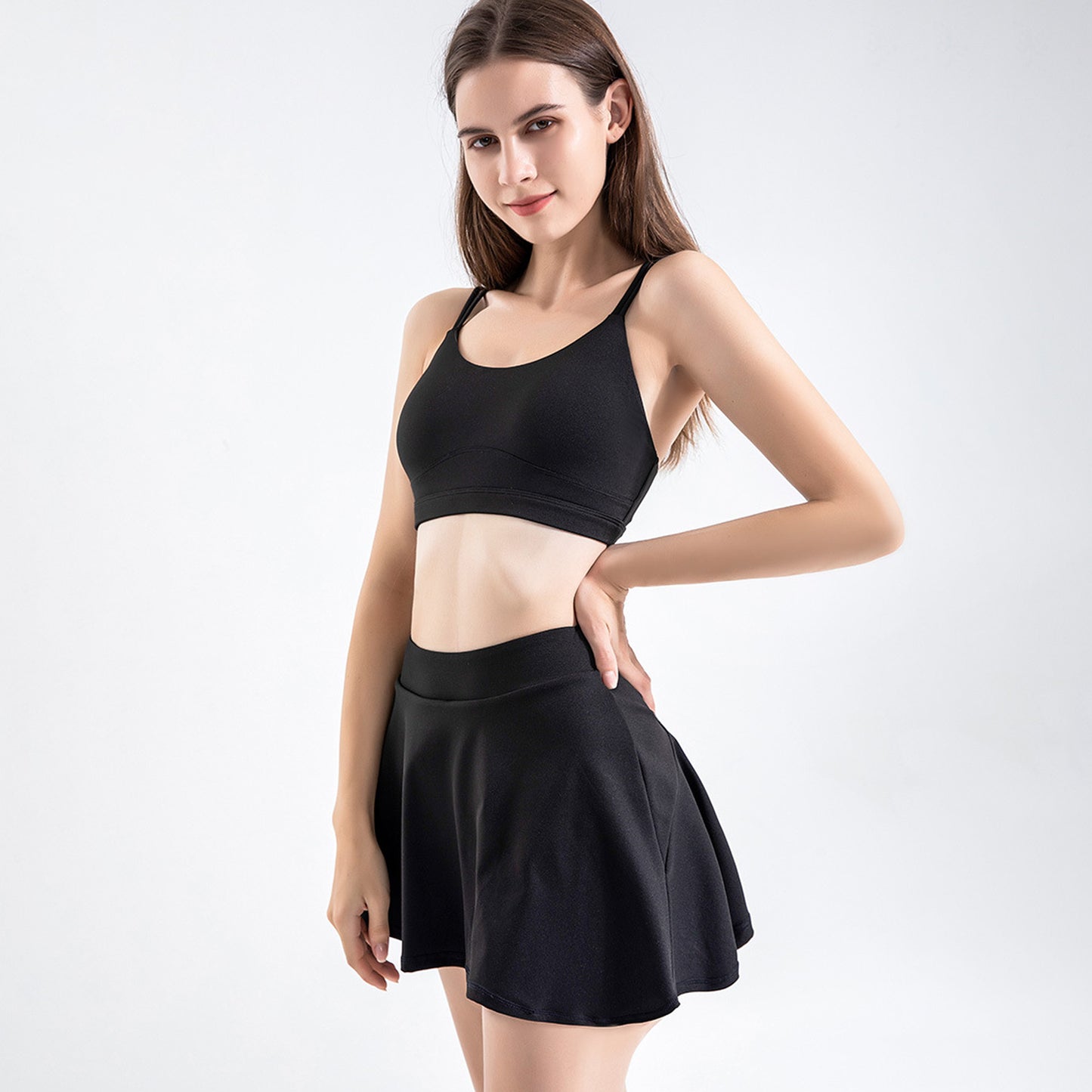 Solid Color Inner Pocket Short Workout Skort - Quaworth