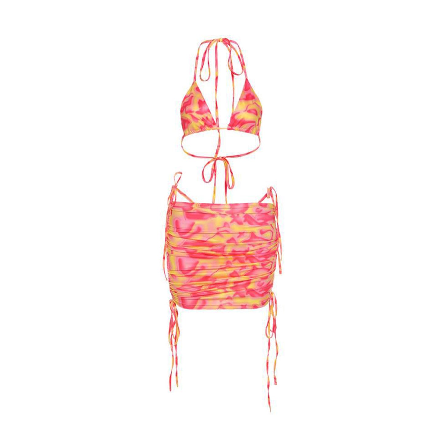 Oil Paint Pattern Bikini Skirt Swimsuit Set - Quaworth