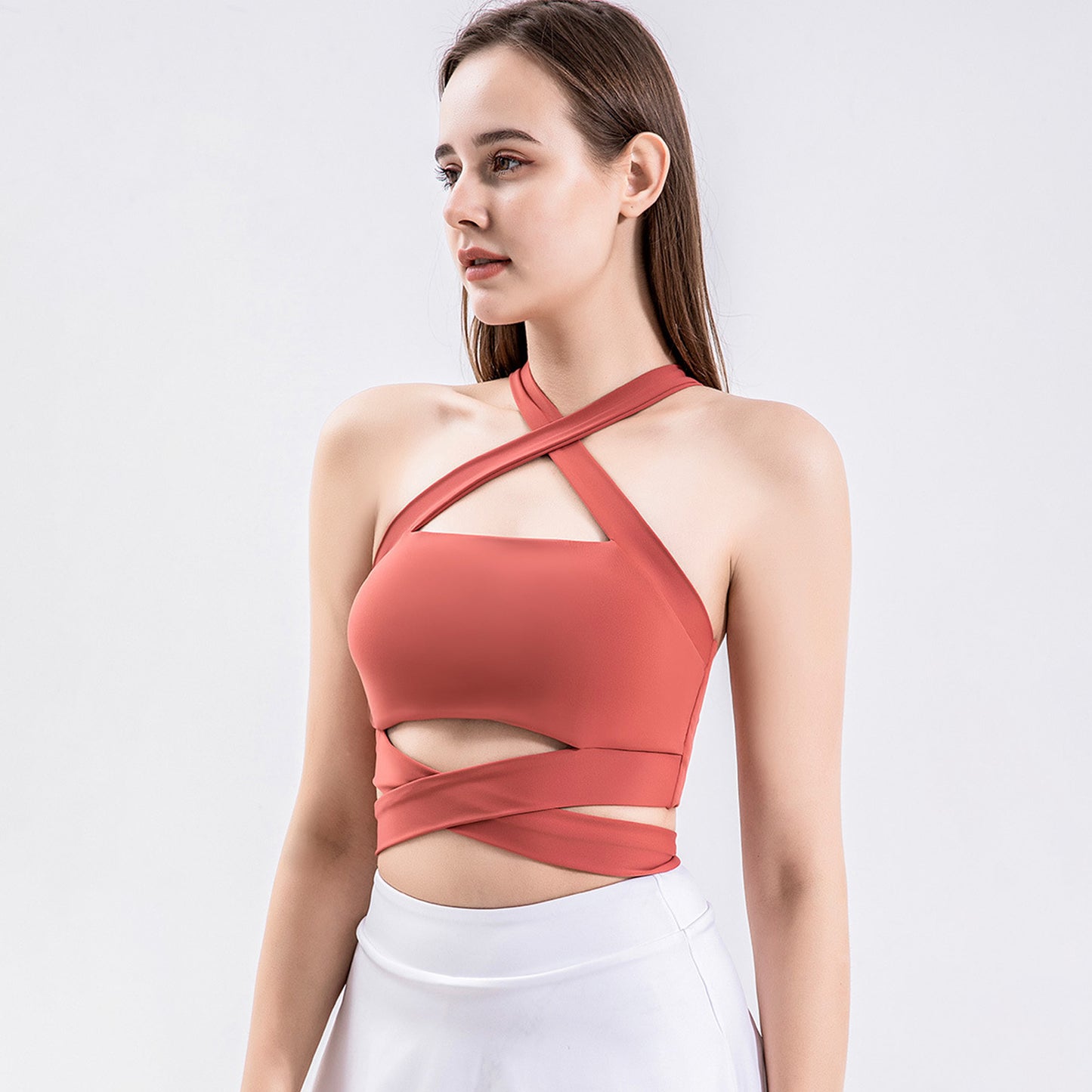 Solid Color Crisscross Padded Workout Tank Top - Quaworth
