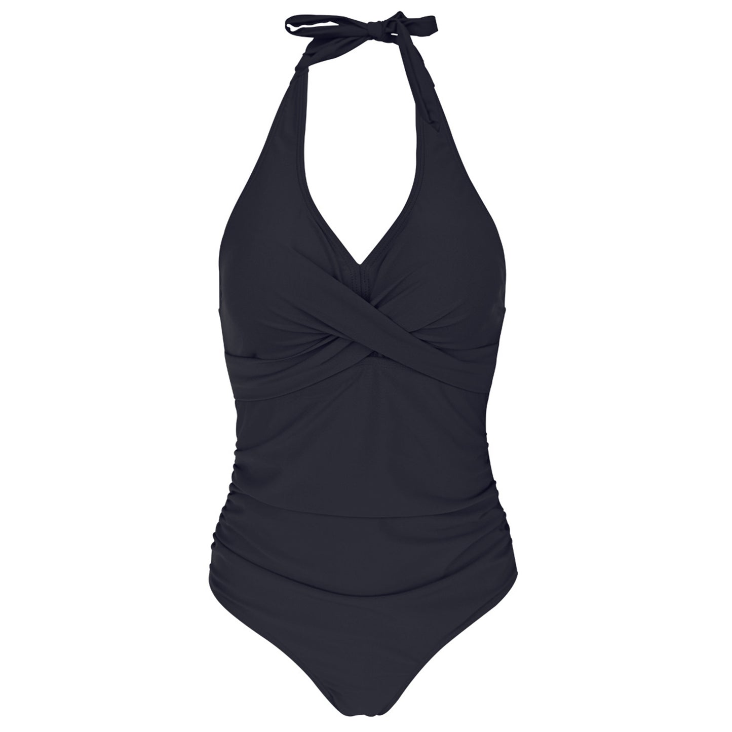 Solid Color V Neck Cross Chest Backless One Piece Swimsuit - Quaworth