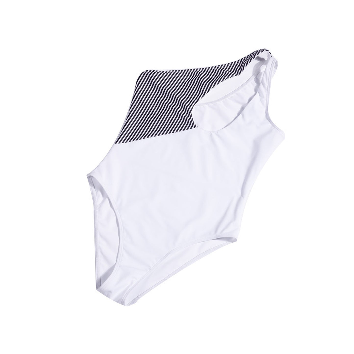 Stripe Color Block Splice Single Shoulder One Piece Swimsuit - Quaworth