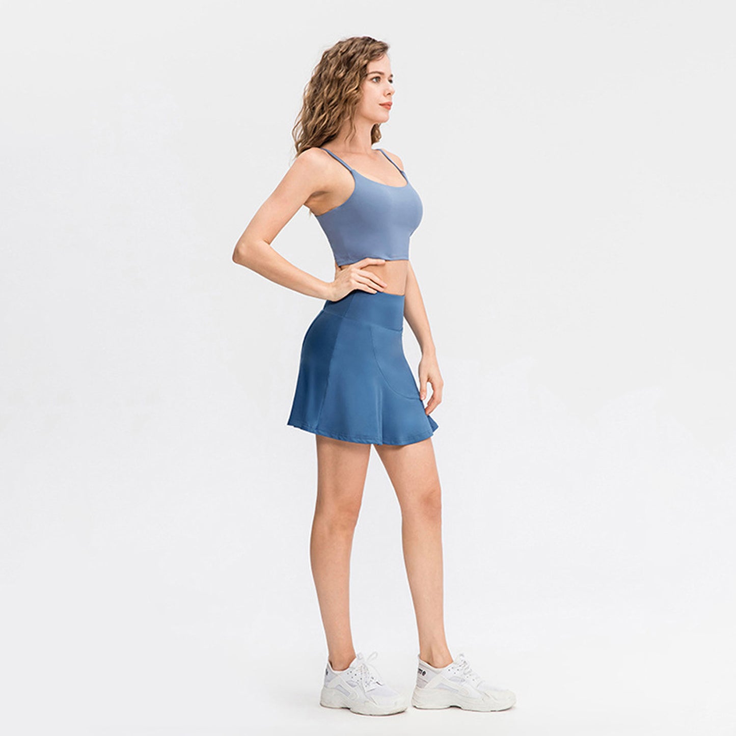 Solid Color High Rise Inner Pocket Sport Skort - Quaworth