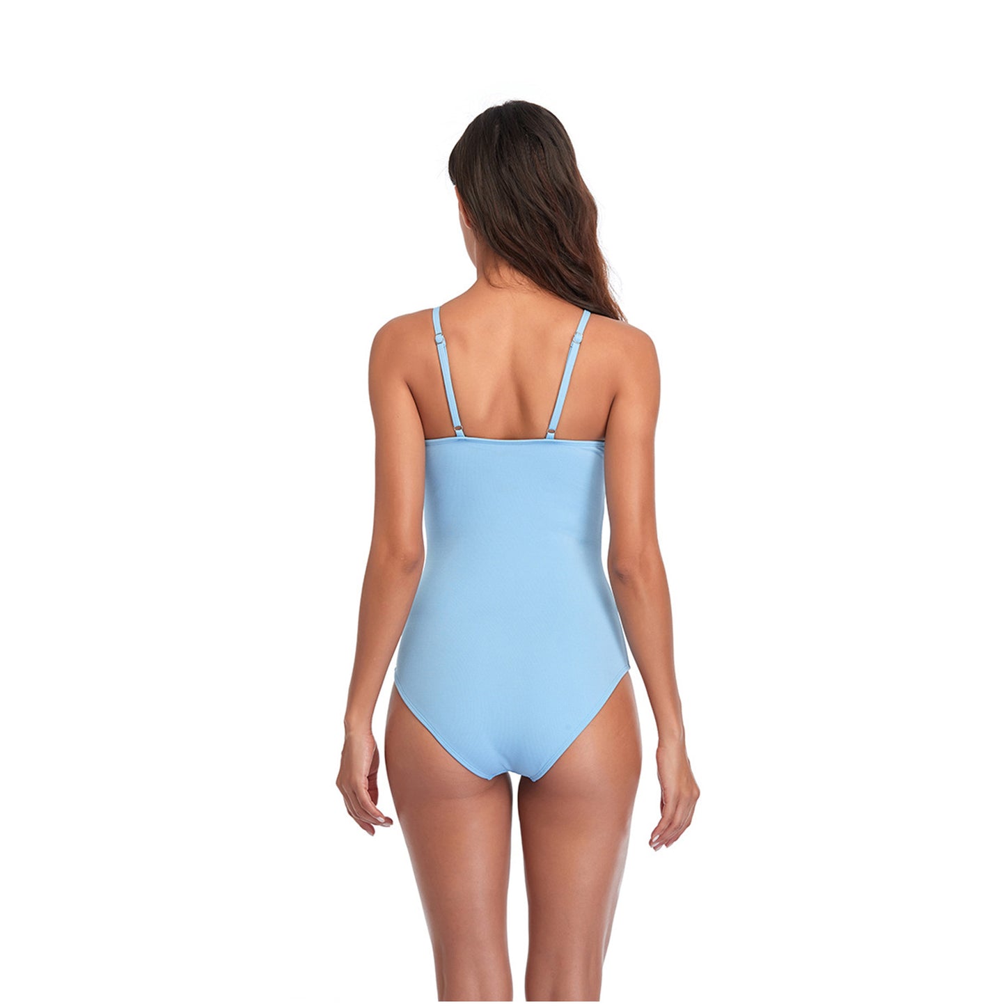 Solid Color Bow Narrow Shoulder Band One Piece Swimsuit - Quaworth