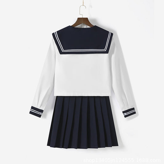 White Navy Broad Collar Two Line Square Flap Cravat Bow Sailor School Uniform - Quaworth