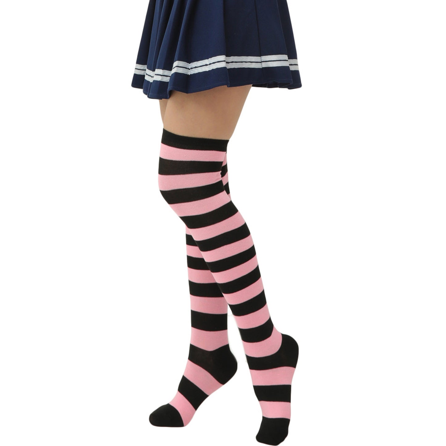 Wide Striped Thigh High Socks - Quaworth