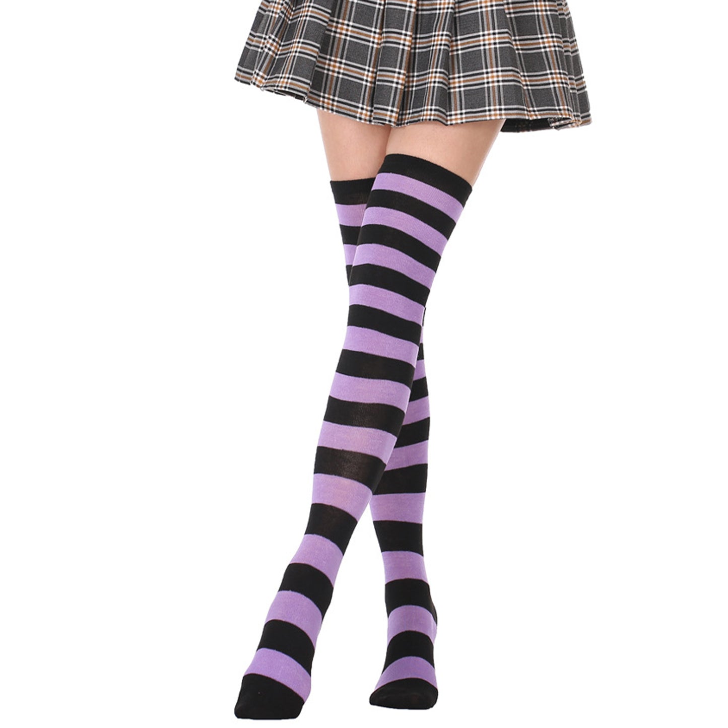 Wide Striped Thigh High Socks - Quaworth