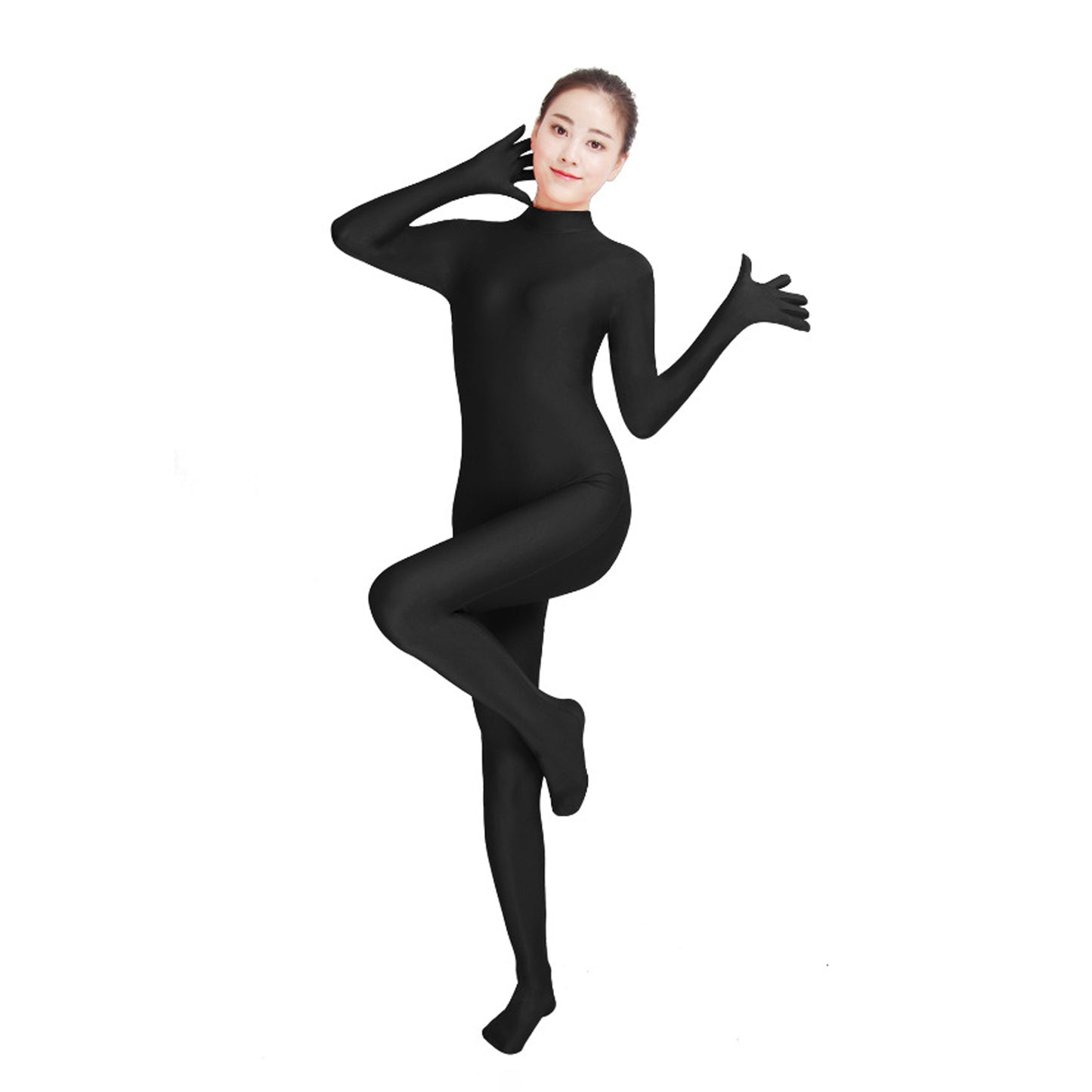 Solid Color Mock Neck Lycra Gloved Zentai Bodysuit (Pack of 2) - Quaworth