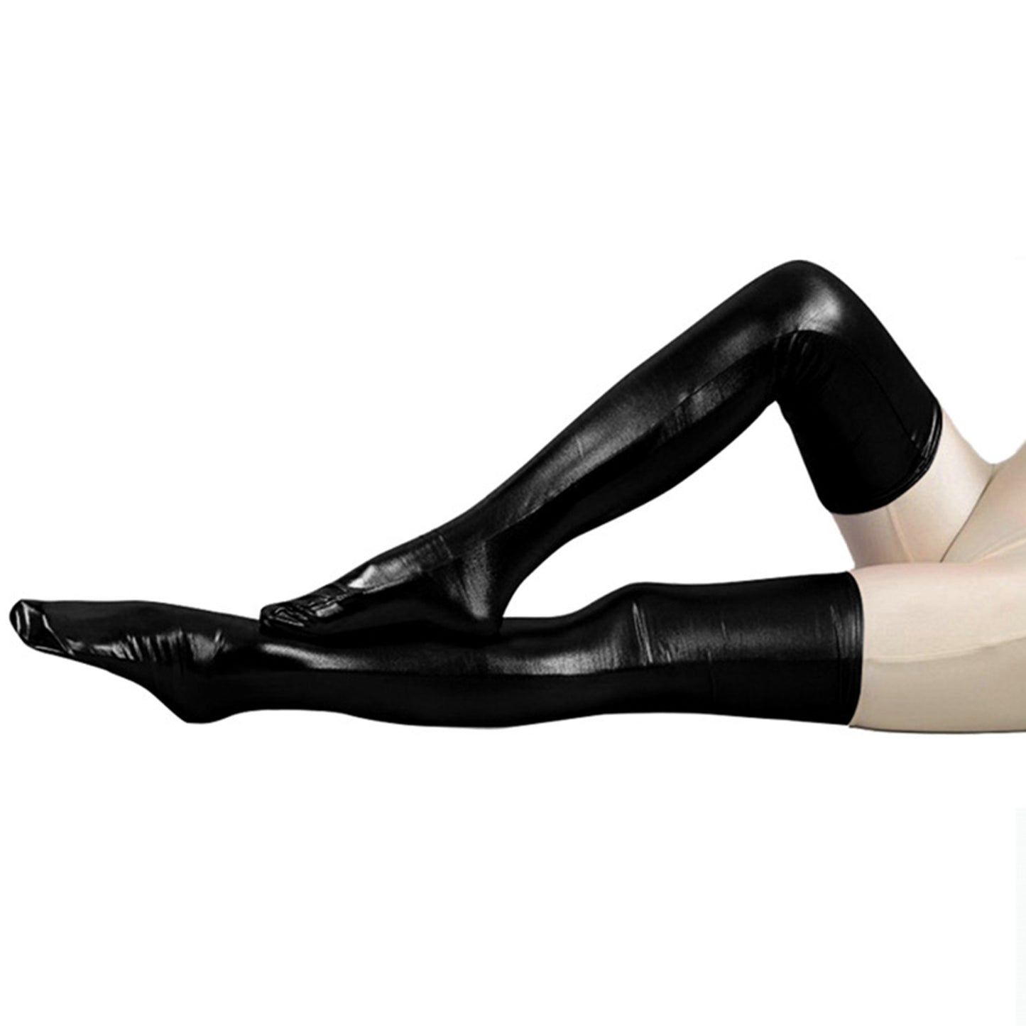 Solid Color Glossy Wet Look Thigh High Stockings - Quaworth
