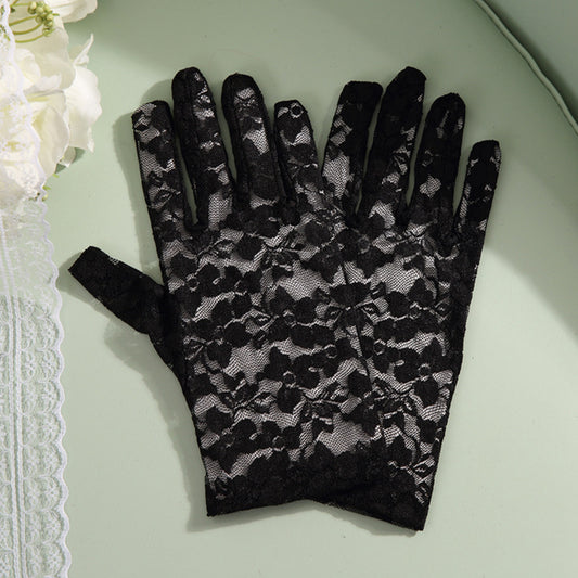 Lace Floral Jacquard Wrist Gloves - Quaworth