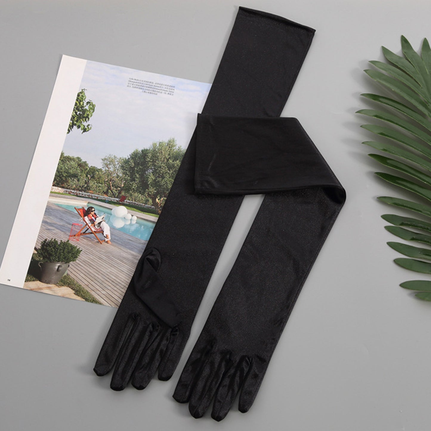 Satin Solid Color Elbow Gloves - Quaworth