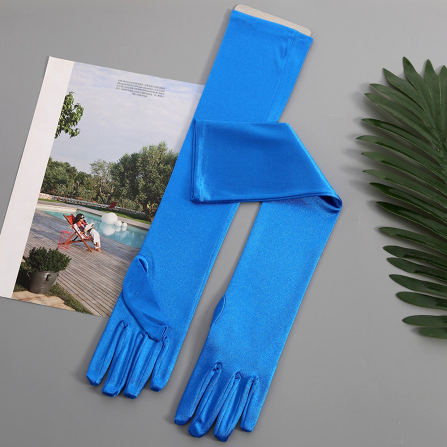 Satin Solid Color Elbow Gloves - Quaworth