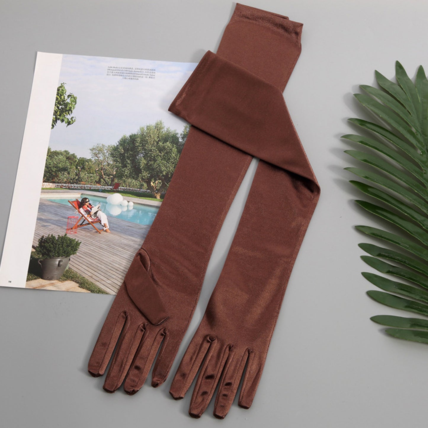 Satin Solid Color Elbow Gloves - Quaworth
