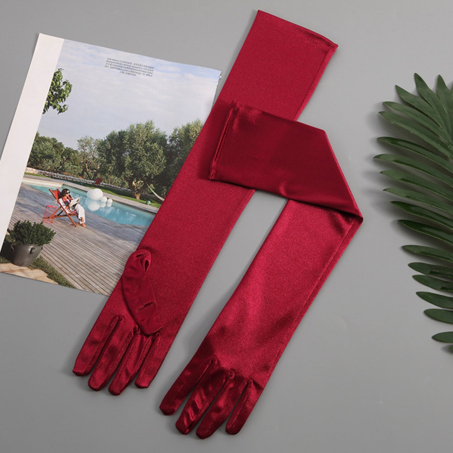 Satin Solid Color Elbow Gloves - Quaworth