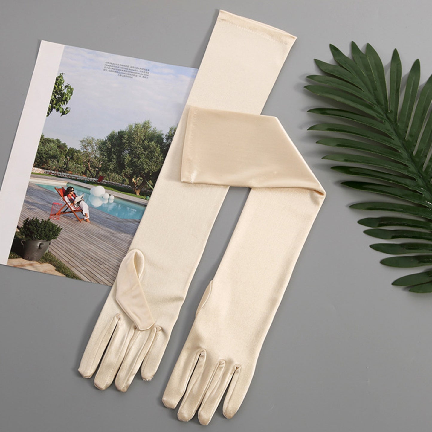 Satin Solid Color Elbow Gloves - Quaworth