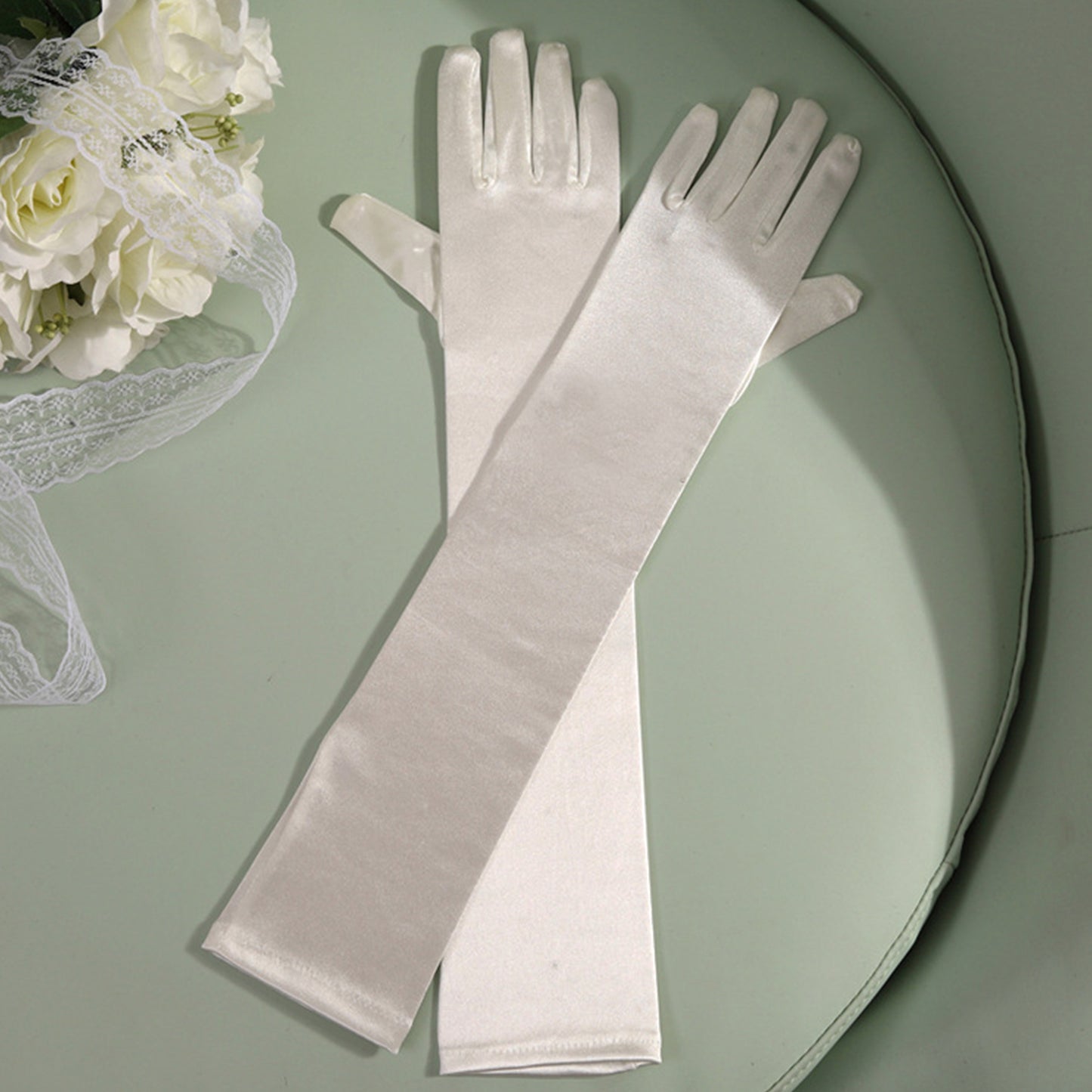 Satin Solid Color Elbow Gloves - Quaworth