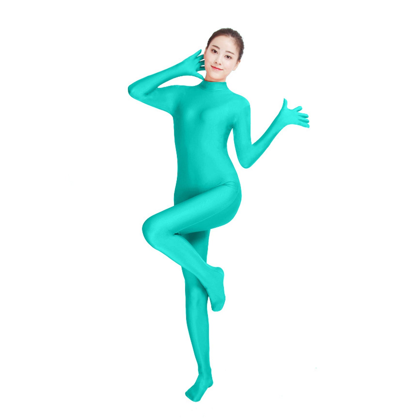 Solid Color Mock Neck Lycra Gloved Zentai Bodysuit (Pack of 2) - Quaworth