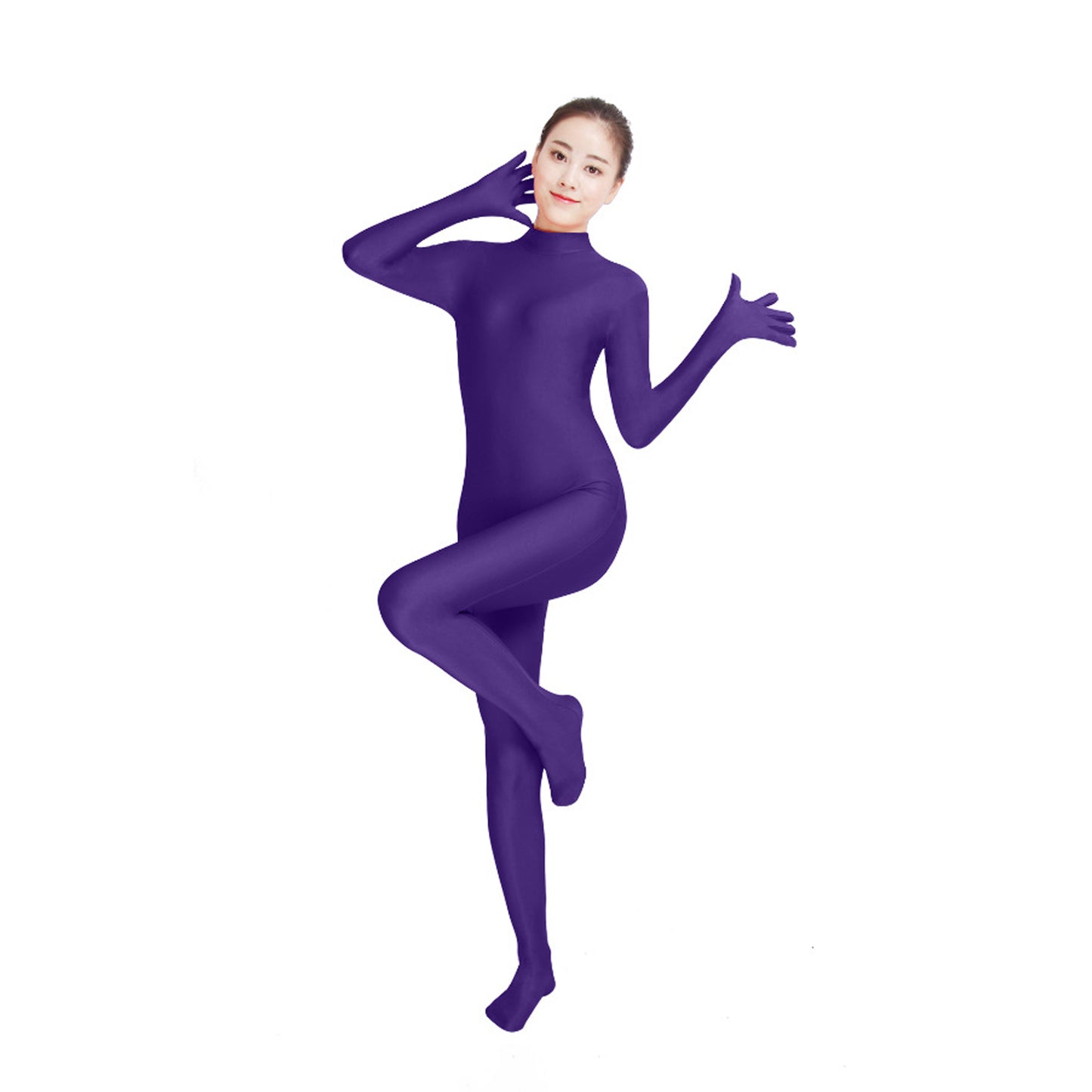 Solid Color Mock Neck Lycra Gloved Zentai Bodysuit (Pack of 2) - Quaworth