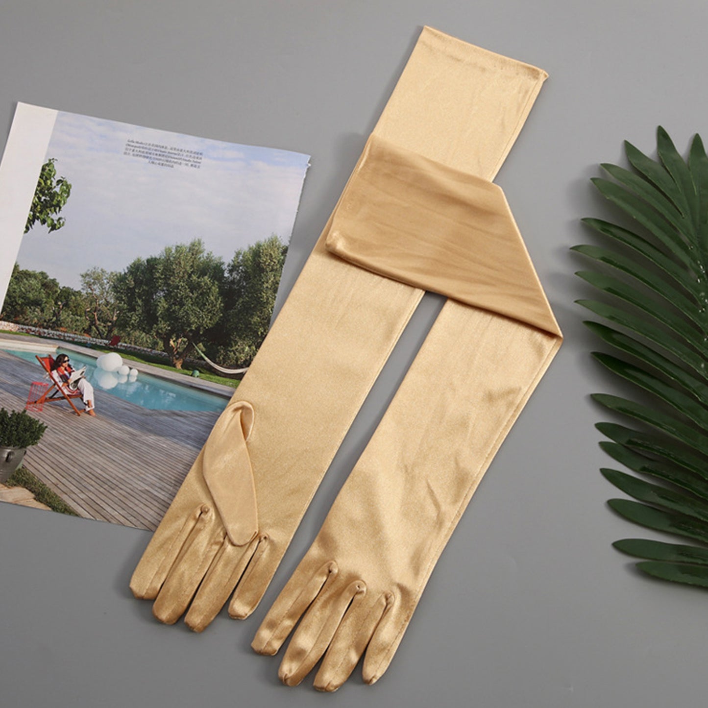 Satin Solid Color Elbow Gloves - Quaworth
