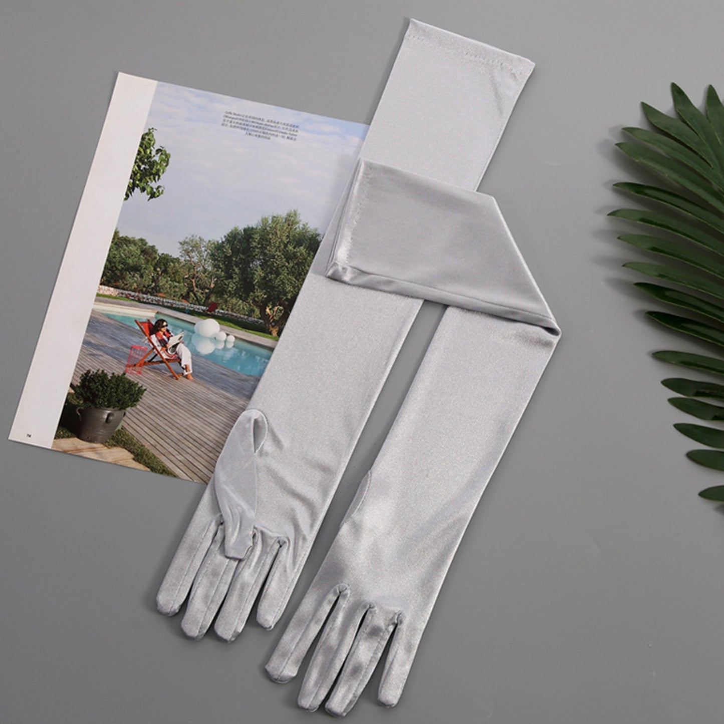 Satin Solid Color Elbow Gloves - Quaworth