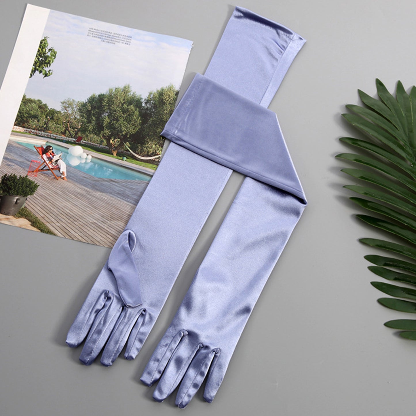 Satin Solid Color Elbow Gloves - Quaworth