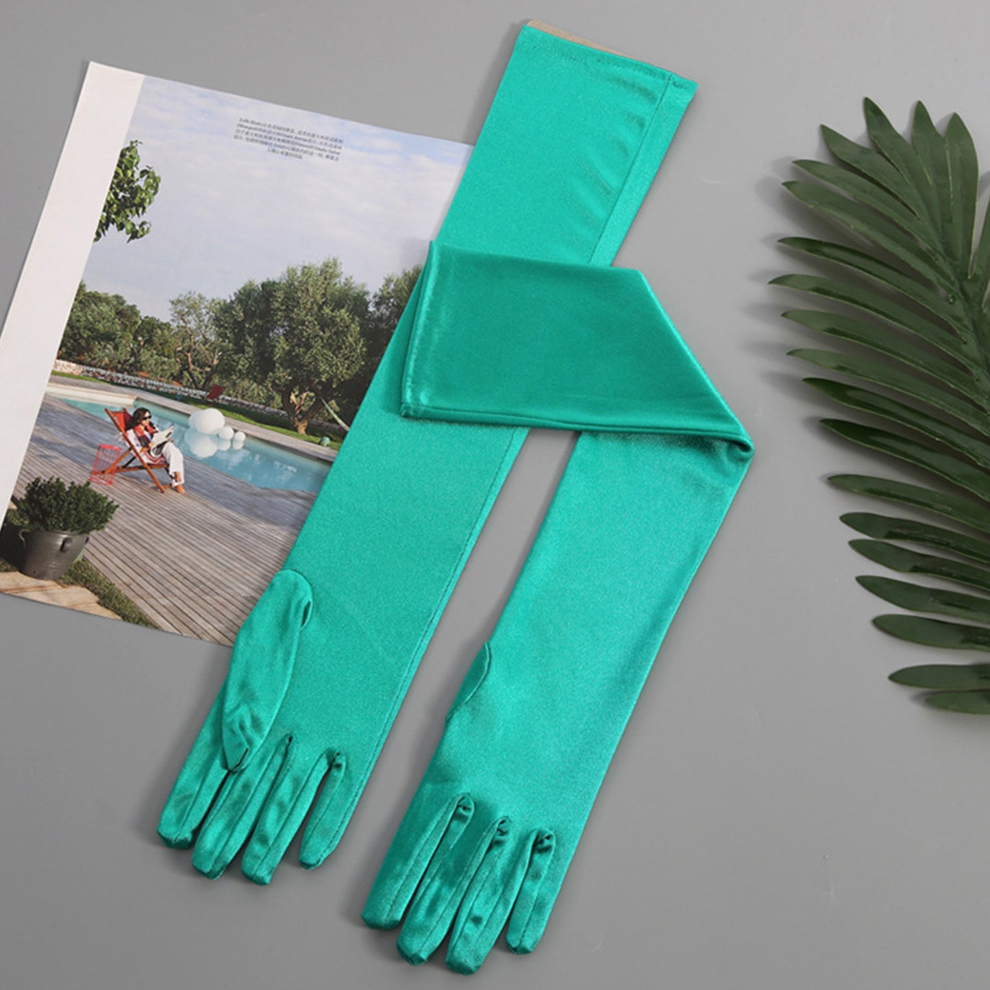 Satin Solid Color Elbow Gloves - Quaworth